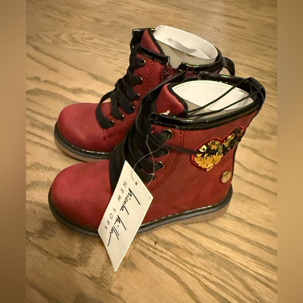 Brand new with tags*Girls’ Nicole Miller Burgundy Boots with Sequin Heart